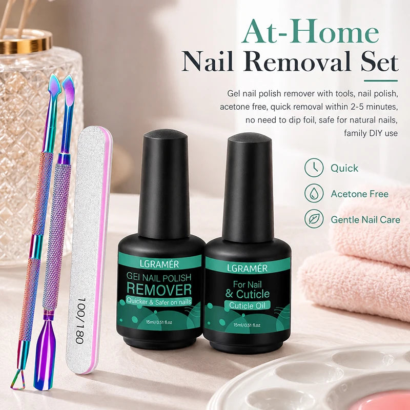 Gel Nail Polish Remover & Cuticle Care Set – 5-Piece DIY Kit