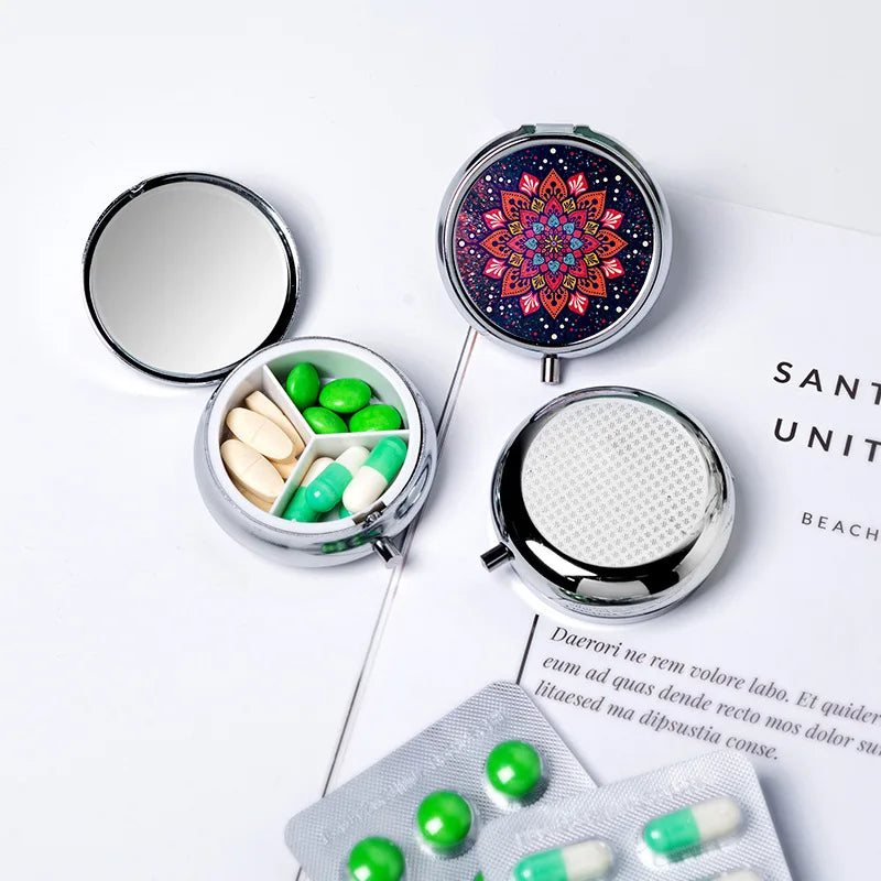 Circular Storage with 3 Compartments Single Compartment Metal Small Medicine Box Jewelry Box Foldable Portable Mini Medicine Box Oasis Select