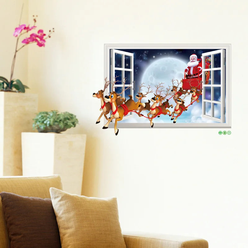 Christmas Decorative Wall Stickers Can Be Removed From Wall Windows with 3D Santa Claus Effect Stickers Oasis Select