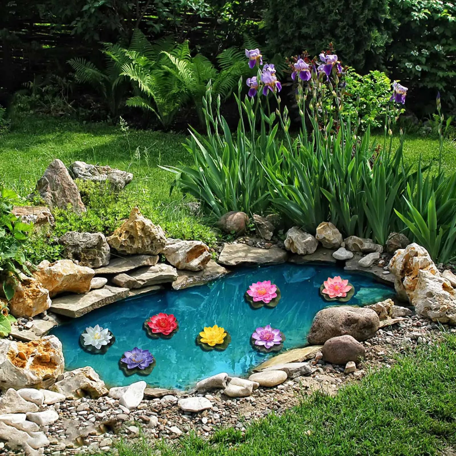 7-Pack Floating Artificial Lotus Water Lily Flowers – 7 Colors Floating Artificial Flowers Oasis Select