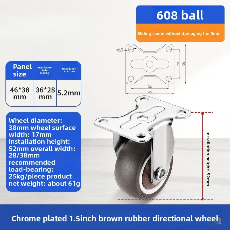 1 1.25 1.5 2 Inch Furniture Caster Soft Rubber Universal Wheel Swivel Caster Roller Wheel For Platform Trolley Accessories Oasis Select 1.5 inch directional 1.0 Inch