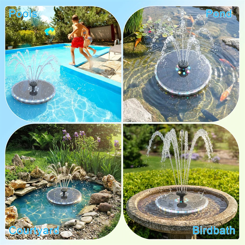 3.5W Solar Fountain 1800mAh Battery Solar Water Pump with Colorful LED Lights&8 Nozzles Suitable for Bird Bath Garden Pond Oasis Select