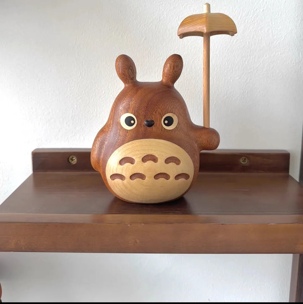 Solid Wood Creative Totoro Windmill Faceless Male Ornament Couple Gift Living Room Decoration Cartoon Music Box Birthday Gift Oasis Select 19cm