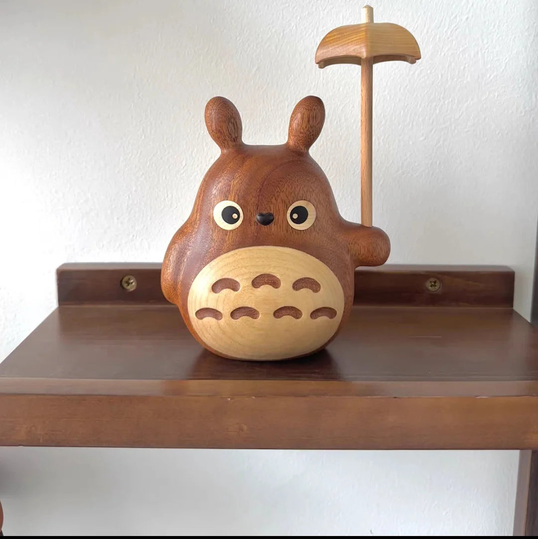 Solid Wood Creative Totoro Windmill Faceless Male Ornament Couple Gift Living Room Decoration Cartoon Music Box Birthday Gift Oasis Select 19cm