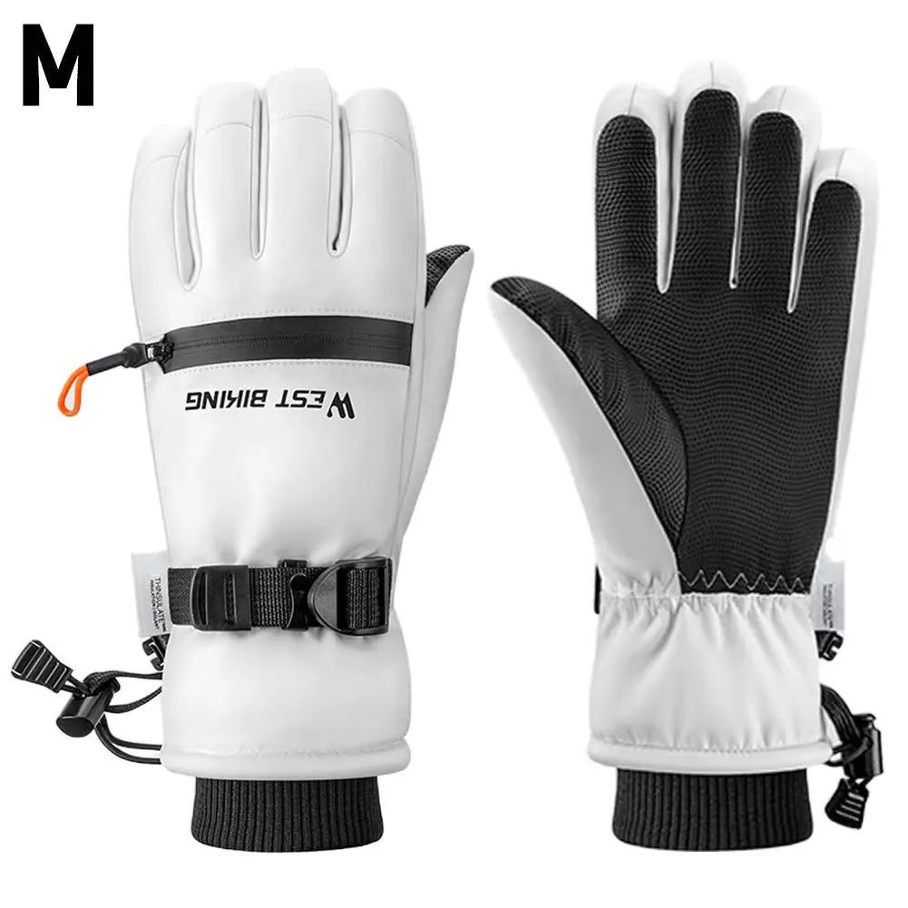 Winter ski gloves for men and women waterproof windproof warmth thickened anti-slip touch screen riding driving gloves Oasis Select White M