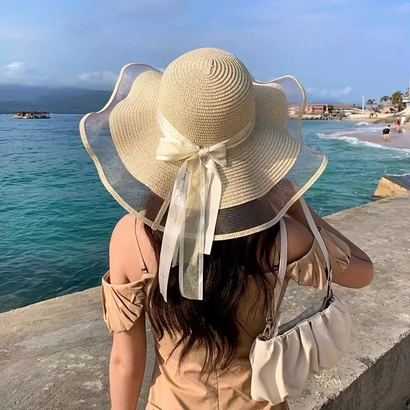 Elegant Wide Brim Sun Hat with Bowknot - UV Protection, Breathable Straw Beach Cap for Women, Perfect for Outdoor Leisure Oasis Select