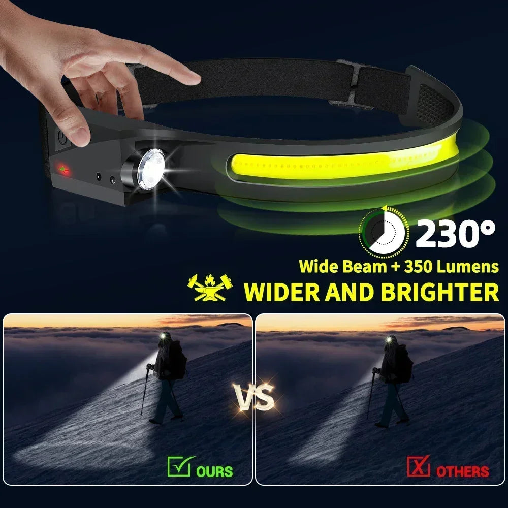 KDULIT 1~20Pack LED Sensor Headlamp Built-in Battery USB Rechargeable Waterproof Head Torch Outdoor Camping Fishing Headlight Oasis Select