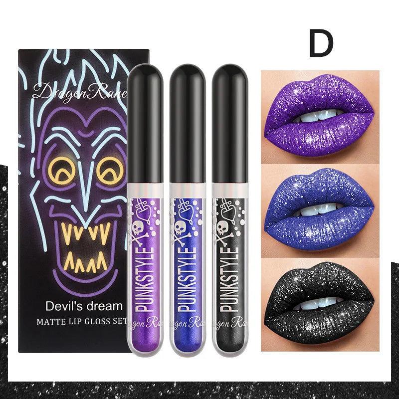Dragon Ranee Halloween Lip Gloss Set – Sparkling Purple & Black Trio