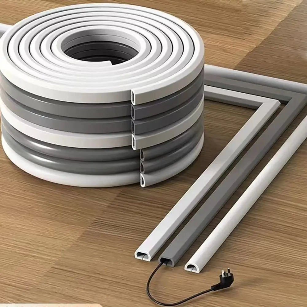 PVC Soft Rubber Trapezoidal Trunking Self-Adhesive Floor Cord Cover Anti-extrusion Extension Wiring Duct Protector Cable Cover Oasis Select