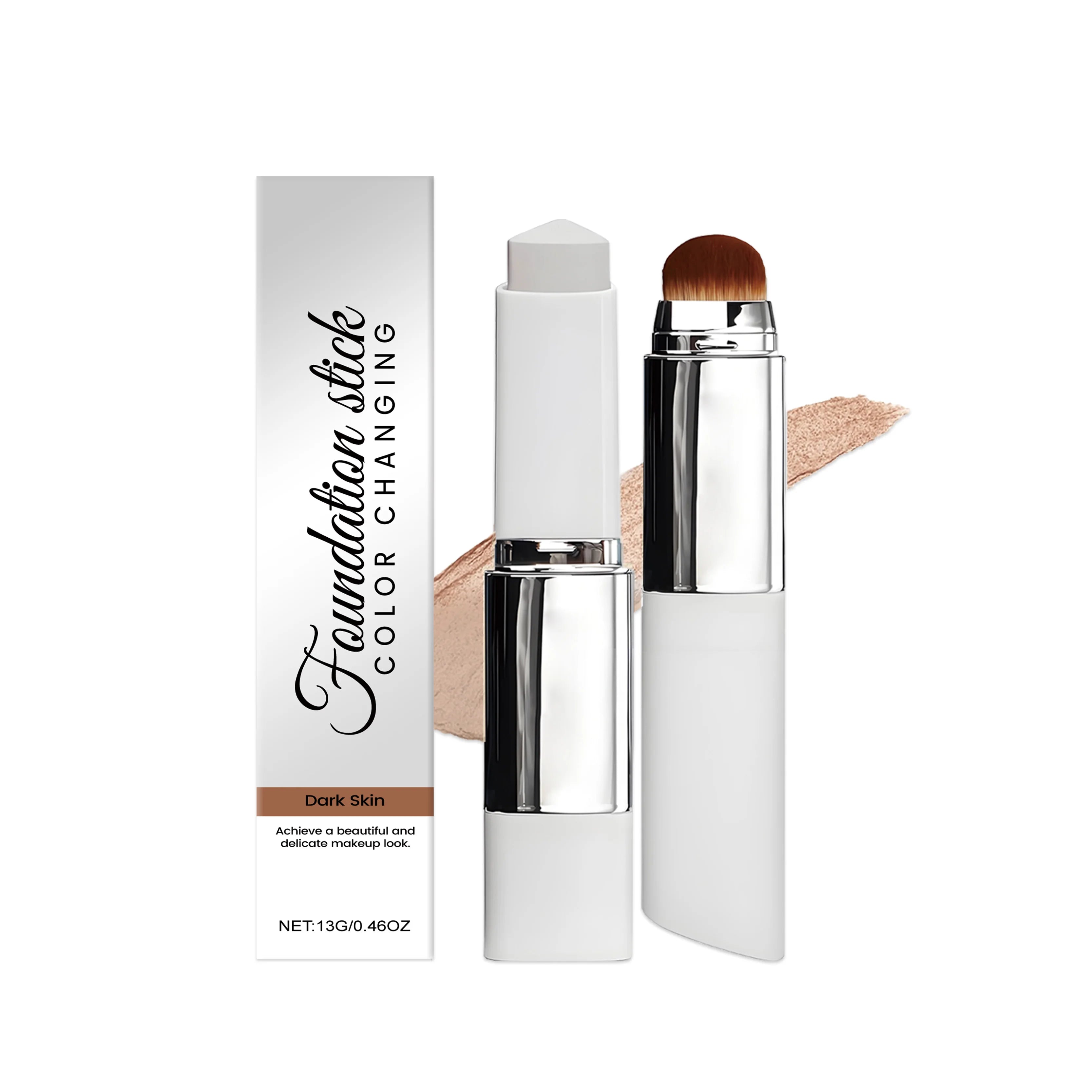 Foundation Make-Up Stick Double Head with Brush 3 Colors Lightweight Moisturizing Brighten Matte Concealer 2IN1 Foundation Stick Oasis Select Dark Skin