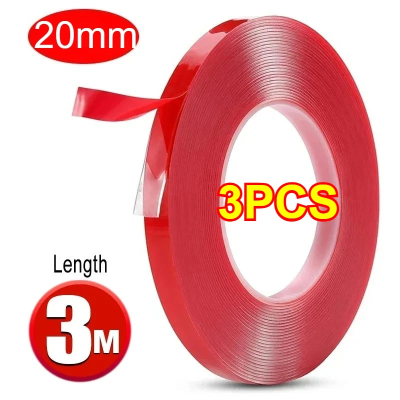 Car Strong Double Sided Adhesive Stickers Tape Nano Transparent Reusable Waterproof Auto Tape Clean Tools Car Protect Sticker Oasis Select 20mmx3M-3PCS