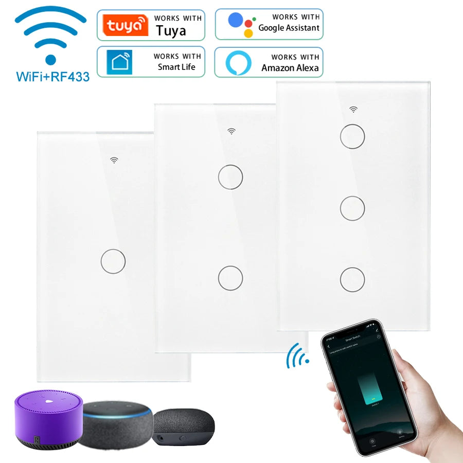 Tuya WiFi Touch Wall Smart Switch 1/2/3 Gang Light Switch Without Neutral Line Smart Life APP Control Support Alexa Google Home Oasis Select