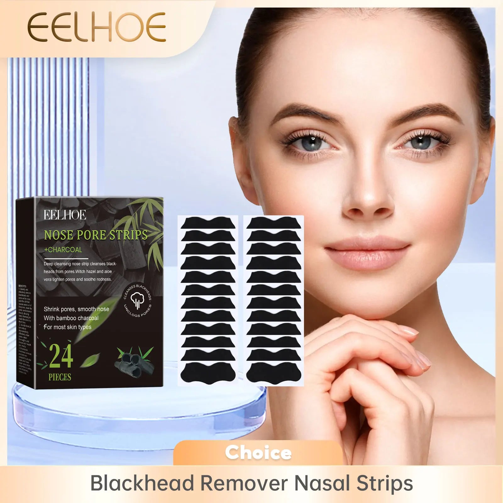 EELHOE Charcoal Bamboo Blackhead Nose Strips 24 Pack Blackhead Nose Strips Oasis Select
