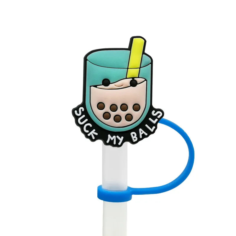 8mm/0.32in Straw Cover Cap Silicone Cute Animals Milk Tea Straw Protector Cover Straw Tip Topper for Stanley 30&40oz Tumbler Oasis Select Style 2