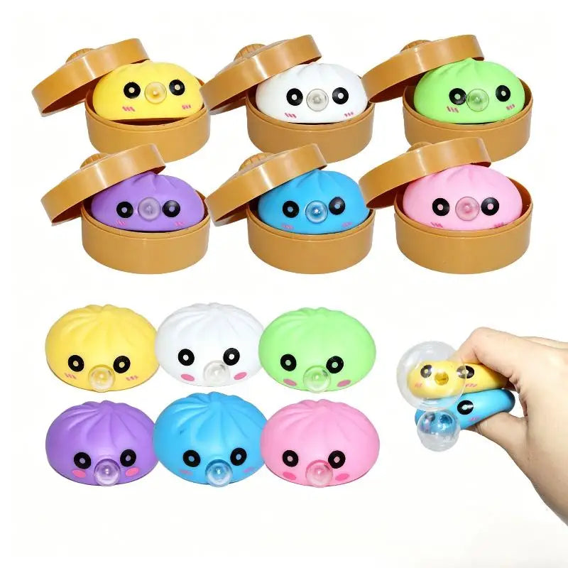 Cute Bubble Blowing Bun with Steamer Dumpling Fidget Toy, Soft Squeeze Stress Relief Toy Gift Oasis Select