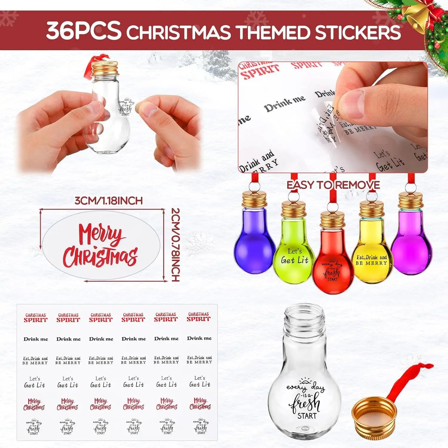 50ml Fillable Transparent Light Bulb Bottle With red rope Christmas Decoration Atmosphere Transparent PET Material Juice Bottle Oasis Select