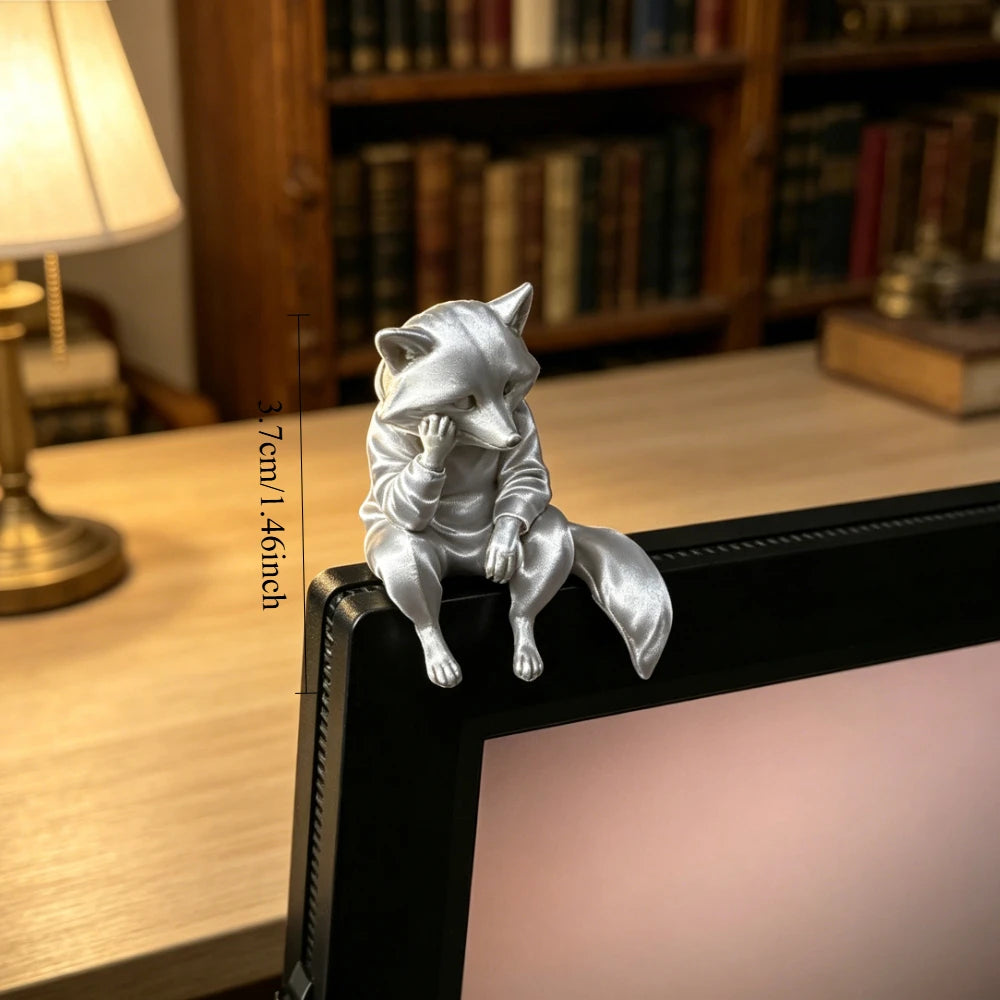 Miniature Thinking Raccoon Figurines Cute Animal Statue Edge Sitter Ornaments for Home Office Desk Monitor and Shelf Decor Gifts Oasis Select Raccoon Silver