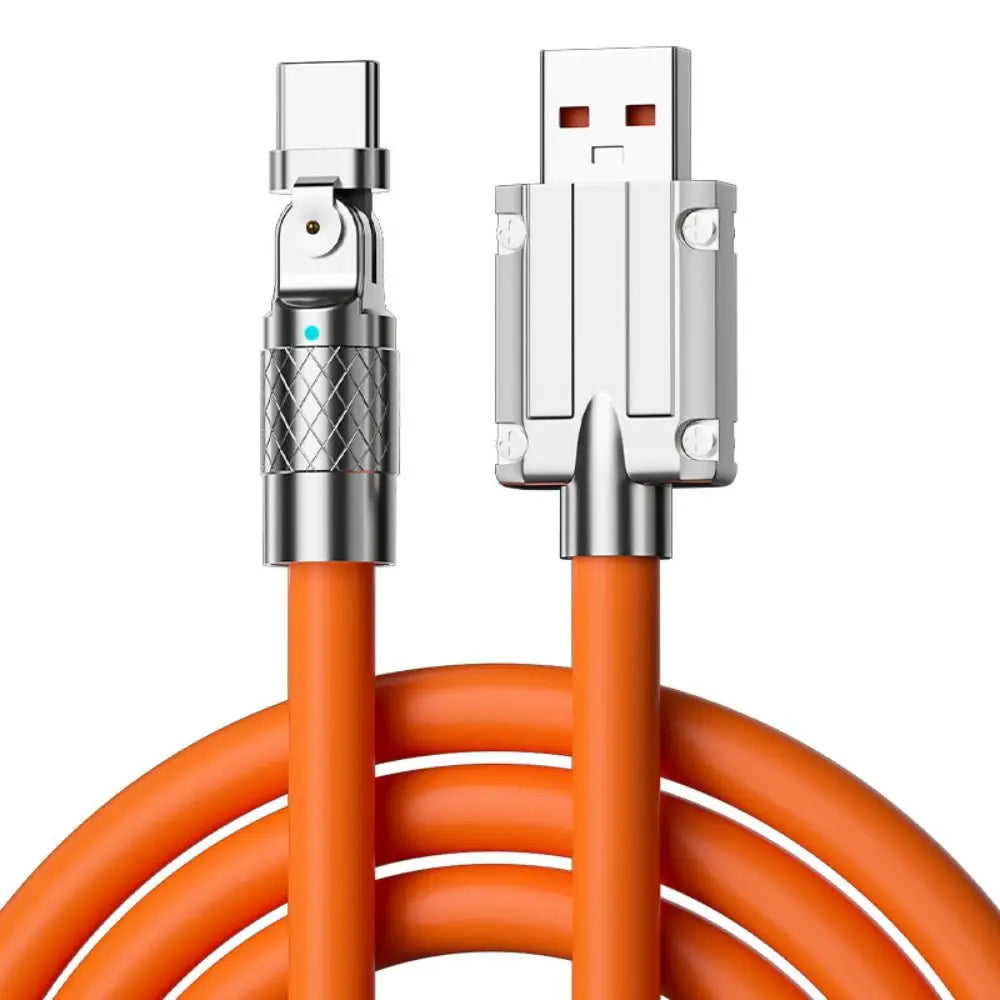 66W Fast Charging Cable 180 Degree Elbow Rotation USB A to USB Type C Cable Zinc Alloy Liquid Silicone Data Cable with Light Oasis Select orange-Type c 2m