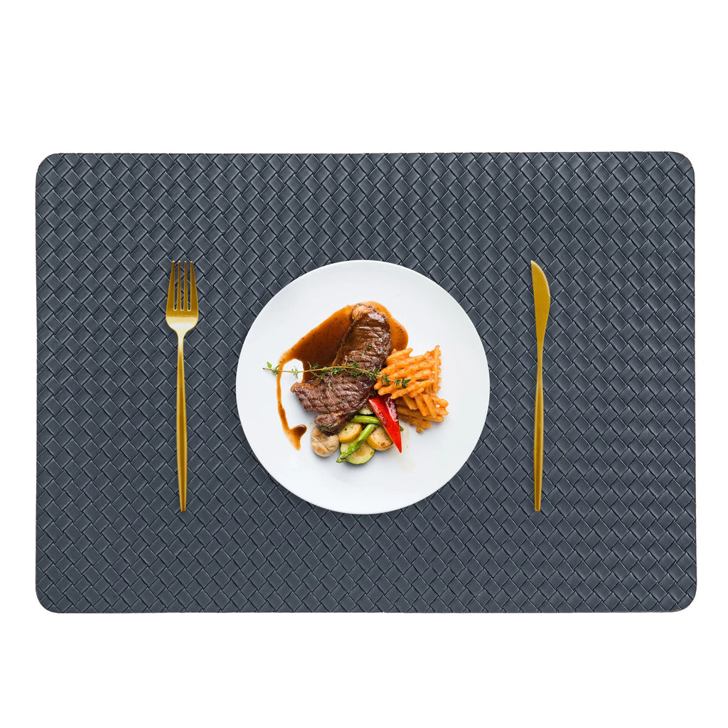 Nordic-style Double-sided Woven Leather Placemats Table Heat Insulation Pads and Home Heat-resistant Table Pads Oasis Select 4 gray blue 43 30Cm oil edge
