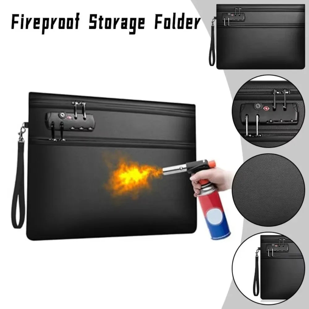 Lockable Fireproof Document Bag Waterproof Heat-resistant Safety File Folder Dustproof Large Capacity Important File Storage Bag Oasis Select