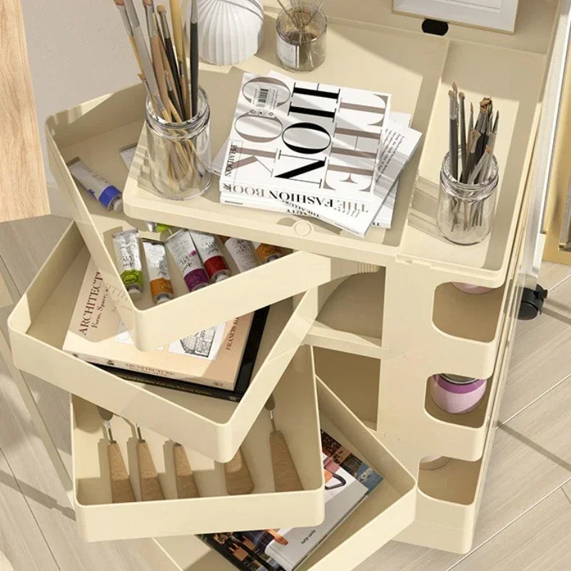 Storage Cabinet Living Room Bedroom Multifunctional Rotatable Cream Wind Bedside Table Trolley Snacks Cosmetics Rack Oasis Select