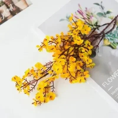 Cherry Blossoms Artificial Flowers Gypsophila Fake Flowers DIY Wedding Home Vase Decoration Faux Flowers Branch Oasis Select YELLOW