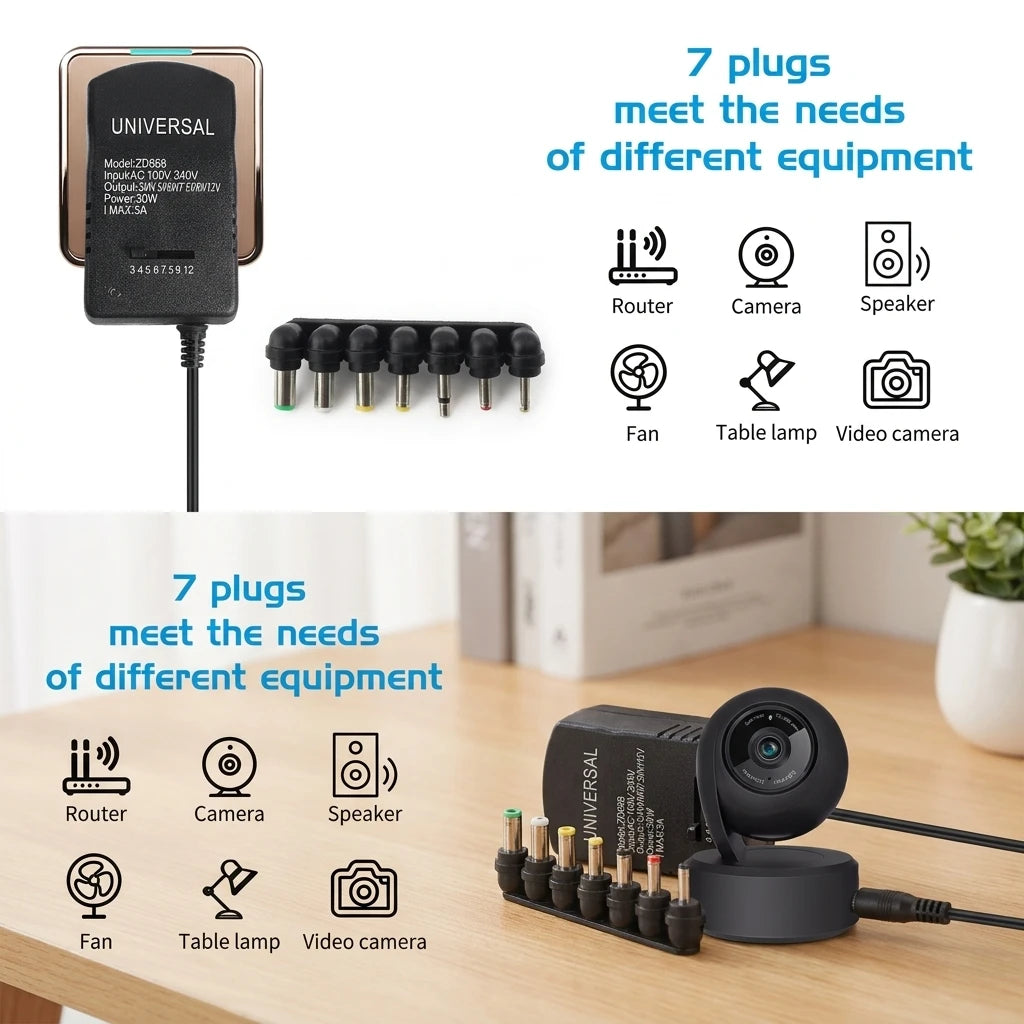 Multi Voltage Adjustable Adapter Power Supply Charger AC 220V to DC 3V-12V Converter EU/US Plug 7-30W for Electronic Devices Oasis Select