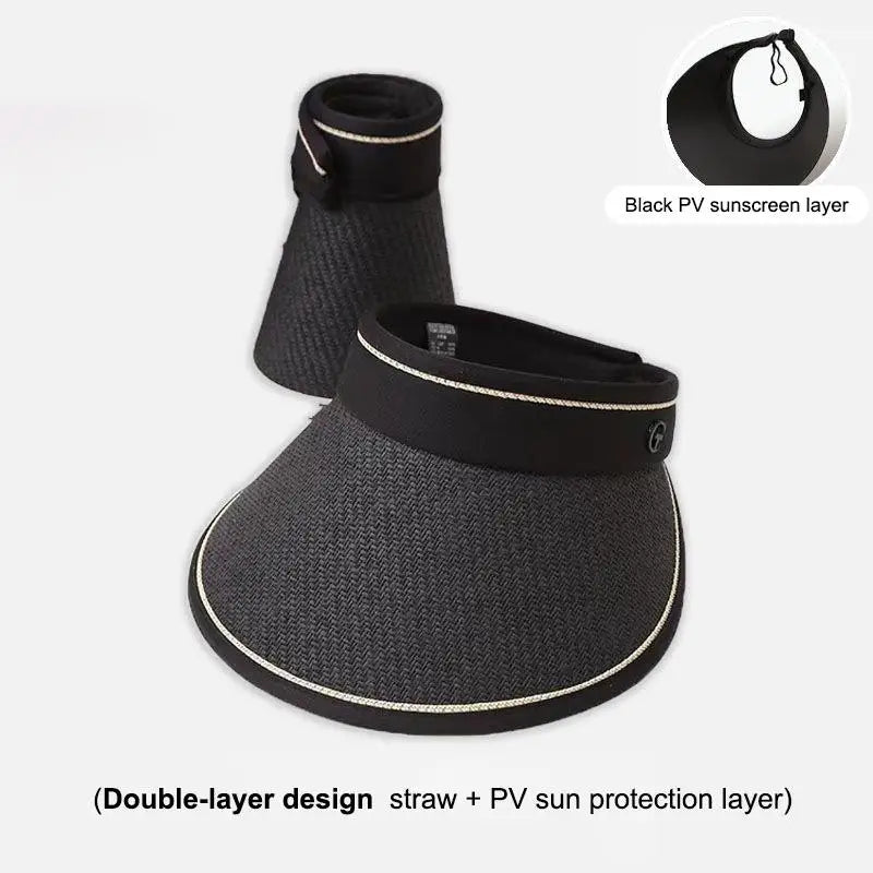 Foldable Empty Top Straw Sun Visor Hat Women Girls UV Protection Casual Beach Sunshade Outdoor Cap Oasis Select A6