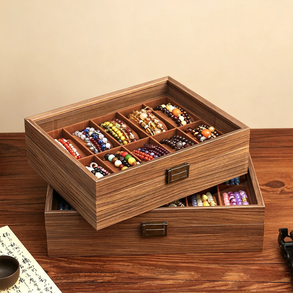 1pc wooden bracelet multi slot jewelry storage box velvet lined bead bracelet display cabinet suitable for family collection Oasis Select
