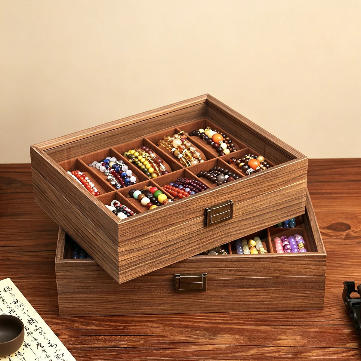 1pc wooden bracelet multi slot jewelry storage box velvet lined bead bracelet display cabinet suitable for family collection Oasis Select