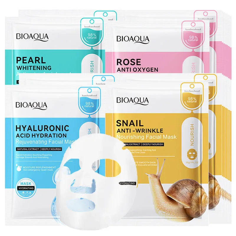 BIOAQUA 20pc Snail Hyaluronic Acid Face Mask – Hydrating & Firming Hydrating Sheet Mask Oasis Select