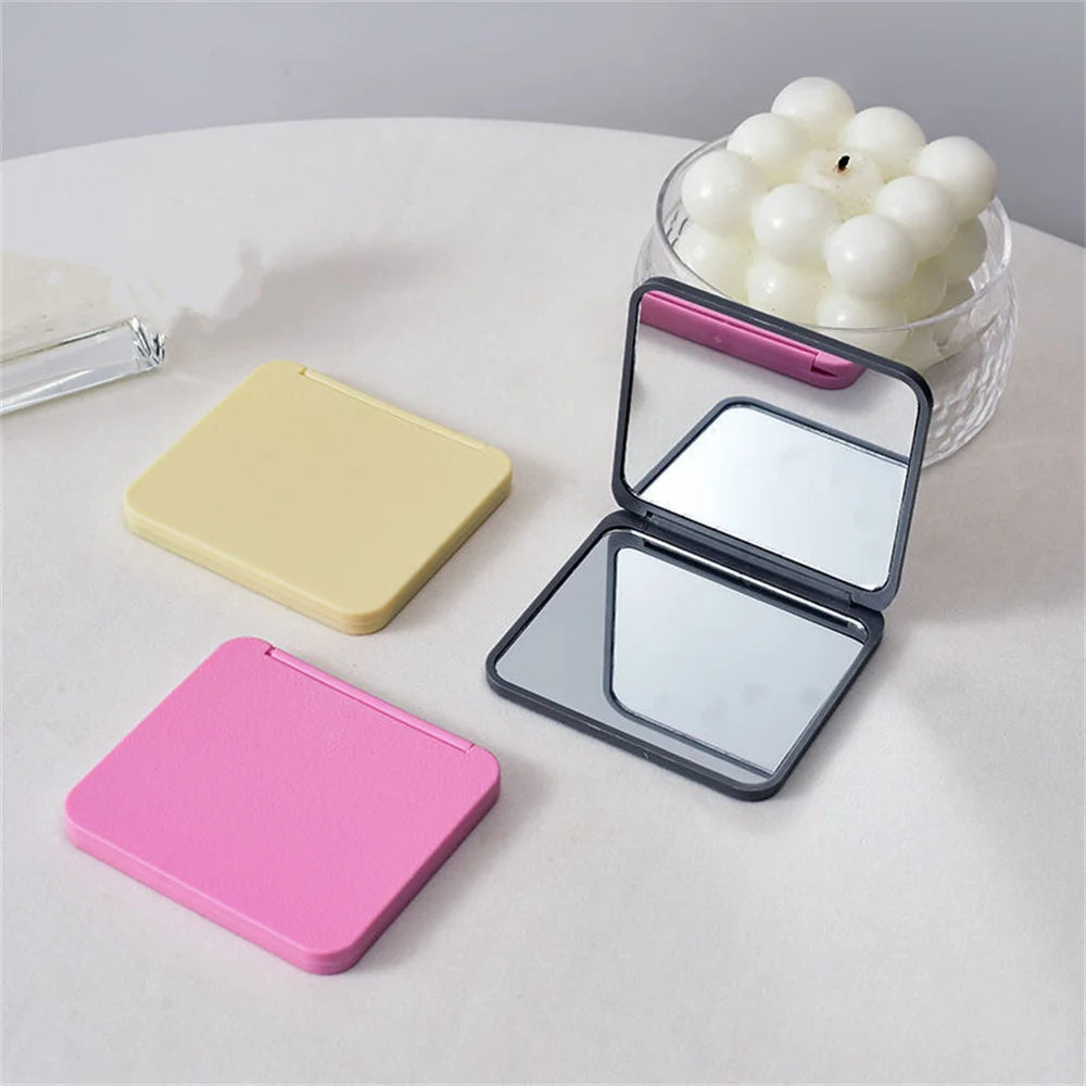 2-Face Makeup Mirror Square Portable Cute Girl'S Gift Hand Mini Mirror Pocket Double-Sided Makeup Mirror Compact Multiple Colors Oasis Select