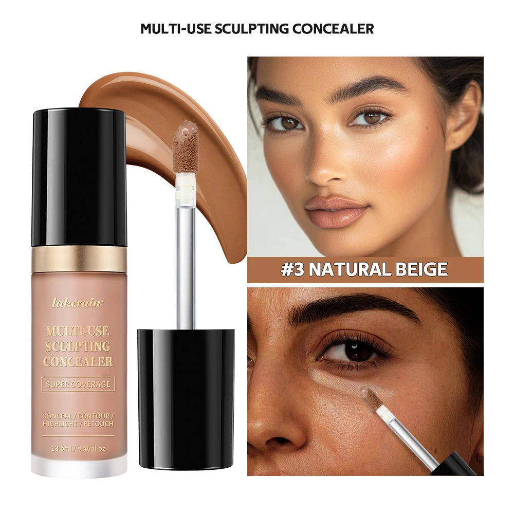 Super Coverage Concealer Multi-Use Cream Oil Free Highlight Covers Dark Circles Long-lasting Natural Matte Finish Long Wear Make Oasis Select 3 NATURAL BEIGE