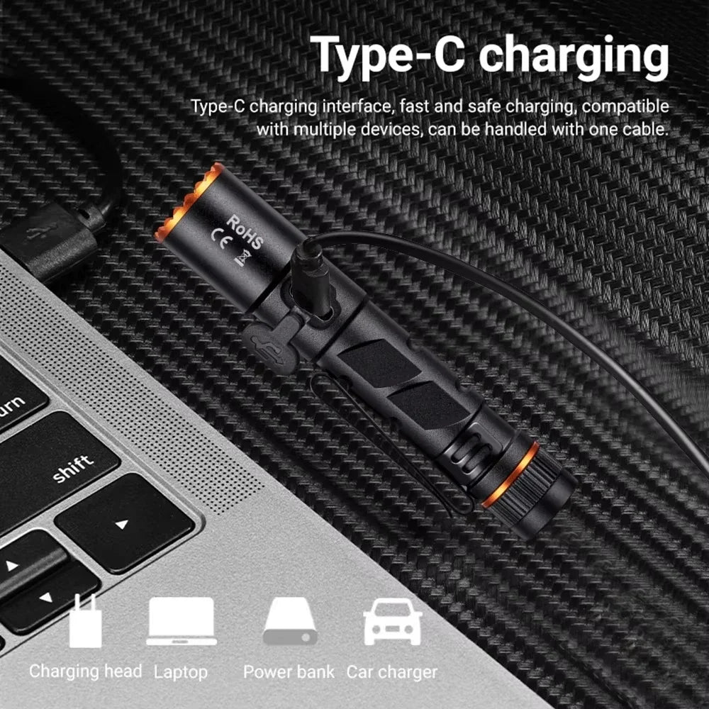 High Power LED Flashlight USB Rechargeable Flashlights Mini Torch Emergency Light Zoom Flashlight Aluminium Alloy Material Oasis Select