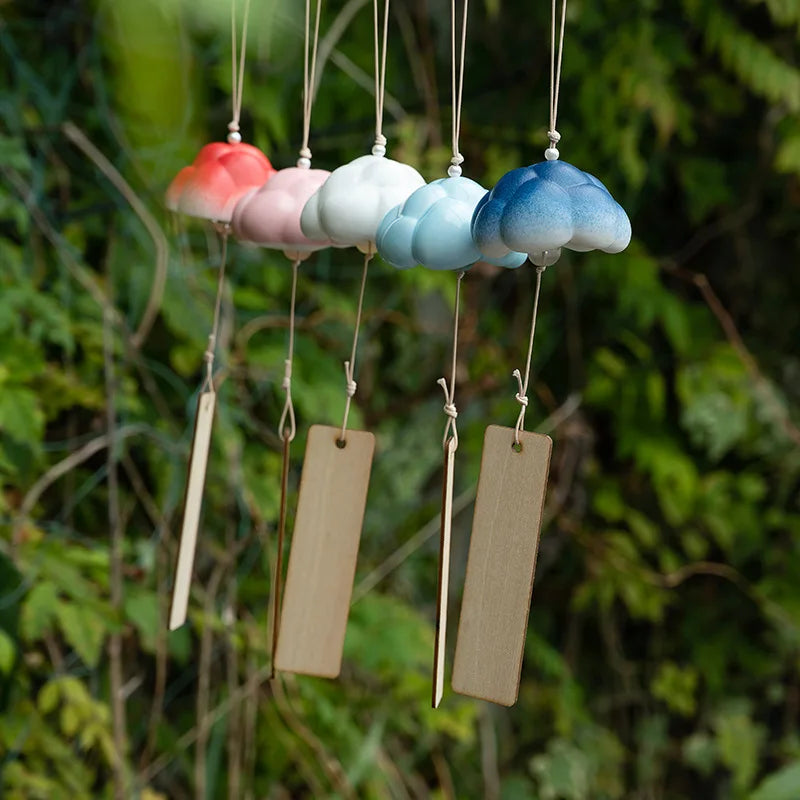 Handmade Ceramic Cloud Wind Chime Hanging Decoration - Japanese Style Wind Bell for Door, Creative and Girly Birthday Gift Oasis Select