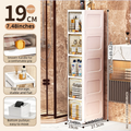 19cm Narrow Cabinet with Flip Lid Large Capacity Adjustable Shelves Organizer for Kitchen Bathroom Bedroom Living Room Oasis Select 5 Tiers Clear White