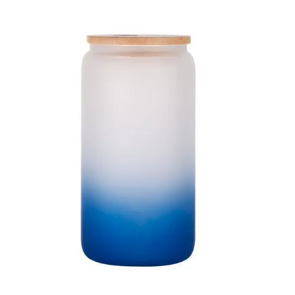 1pcs Gradient Glass Cup with Lid Juice Glass Beer Can Milk Mocha Cup Transparent Bubble Tea Cup High Borosilicate Glass Oasis Select Blue 550ml