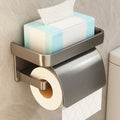 Self Adhesive Toilet Paper Roll Holder with Storage Rack Perforated Installation Tissue Holder Toilet Paper Holder Oasis Select Grey