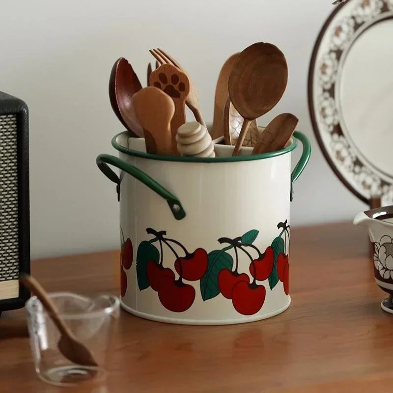 Retro Tableware Storage Bucket Draining Rack with Divider Kitchen Knife and Fork Storage Box Home Decoration for Kitchen Tools Oasis Select