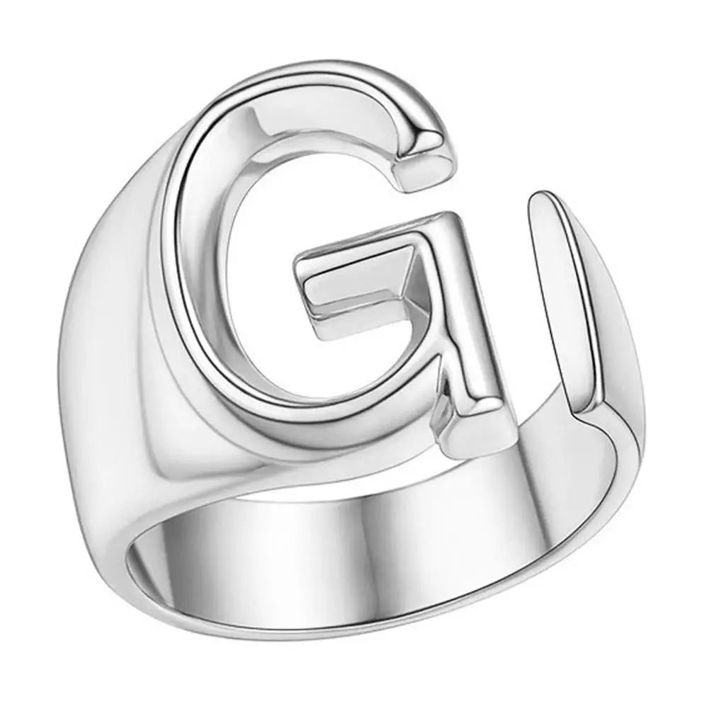 A-Z Initial Letter Ring – Adjustable Silver Open Ring for Women