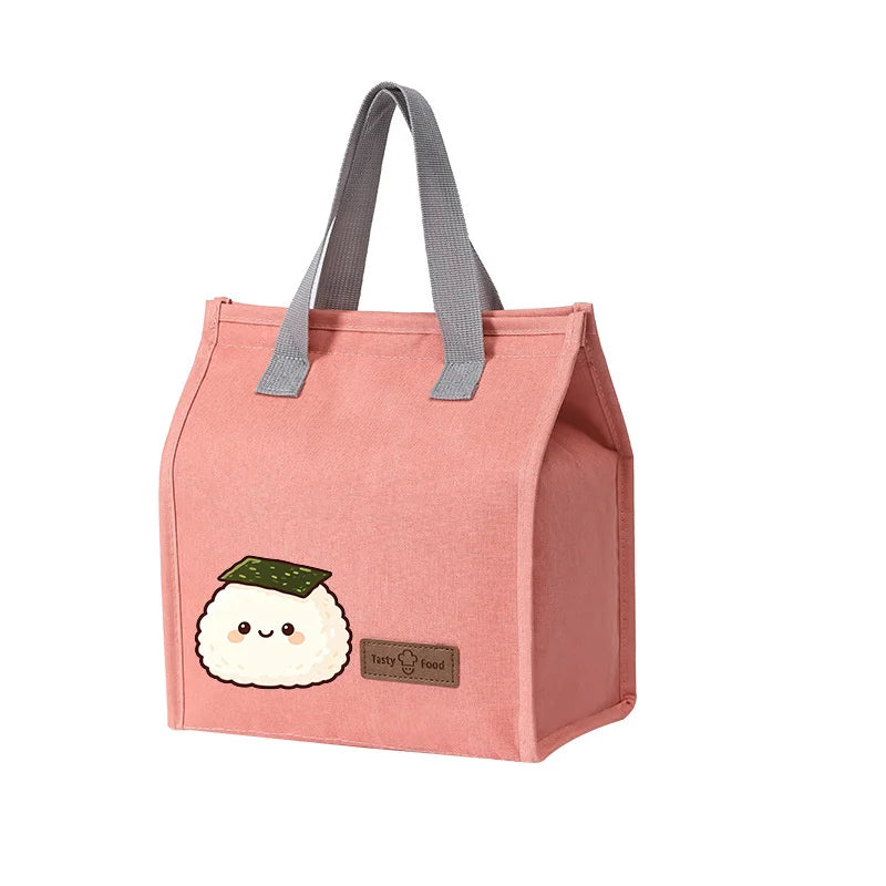 Kawaii Onigiri Print Insulated Lunch Bag Waterproof Oxford Thermal Cooler Tote Bag for School Work Camping Oasis Select Pink