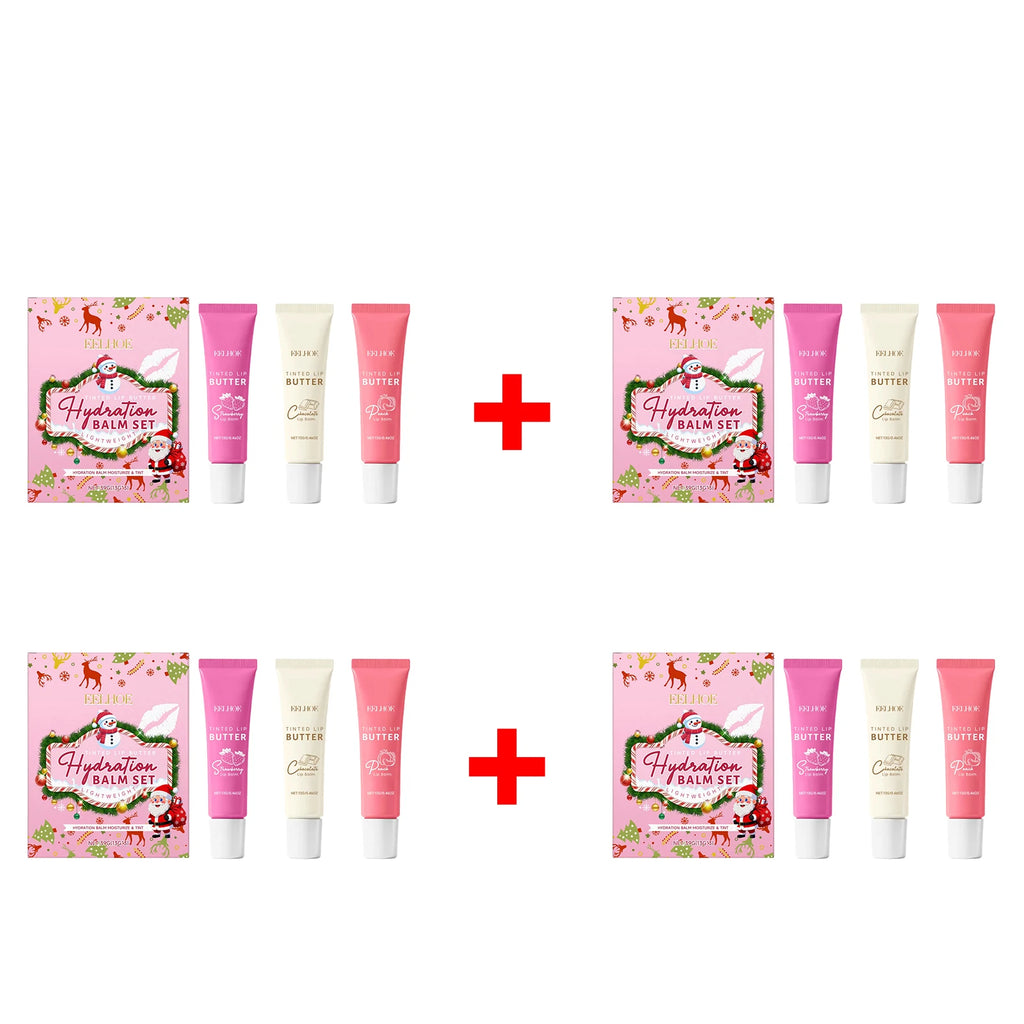 EELHOE Christmas Tinted Lip Balm Set – Moisturize & Exfoliate Tinted Lip Balm Set Oasis Select 4pcs