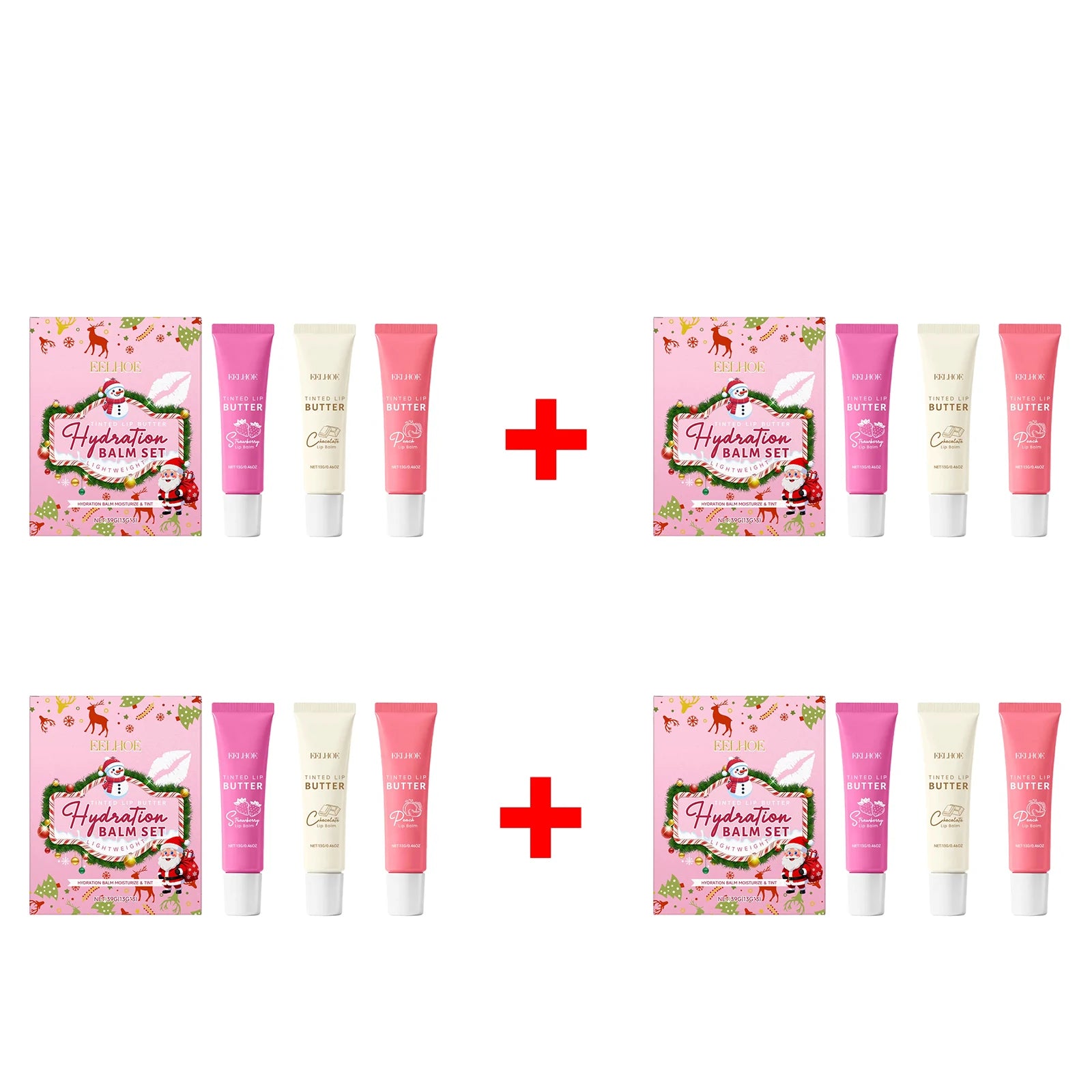 EELHOE Christmas Tinted Lip Balm Set – Moisturize & Exfoliate Tinted Lip Balm Set Oasis Select 4pcs