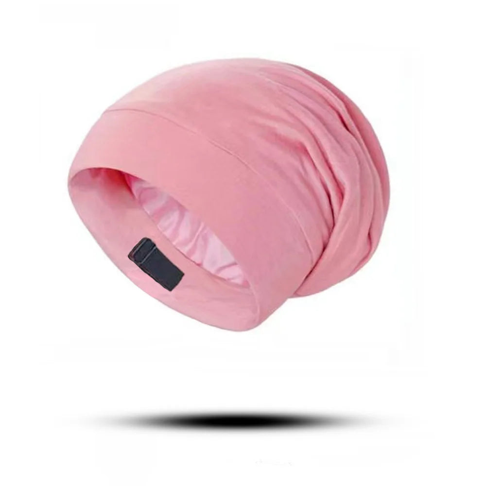 Adjustable double-layer simulated silk hair care cap, satin cap, makeup cap, European and American baotou cap, chemotherapy cap, Oasis Select Pink