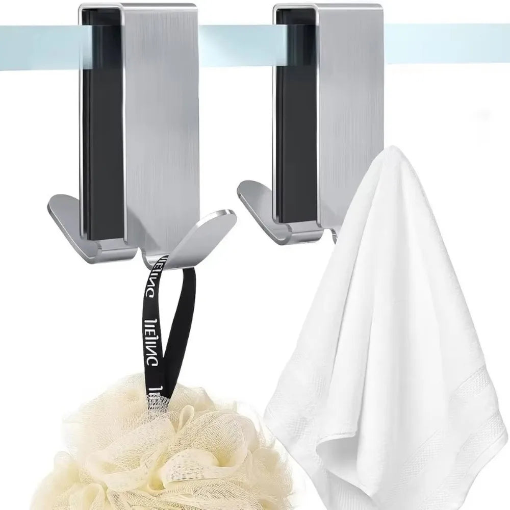 Stainless Steel Shower Door Hook Easy Install No Drilling Bathroom Hook Double Side Door Mount Hanger Shower Towel Rack Oasis Select