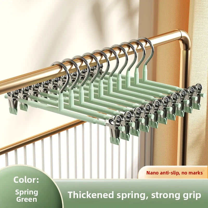 No-trace Anti-slip Stainless Steel Pants Hanger Clip Home Use JK Oasis Select 20 Newly upgraded deluxe version [removable clip ☀️ no-mark pant hangers] - spring green