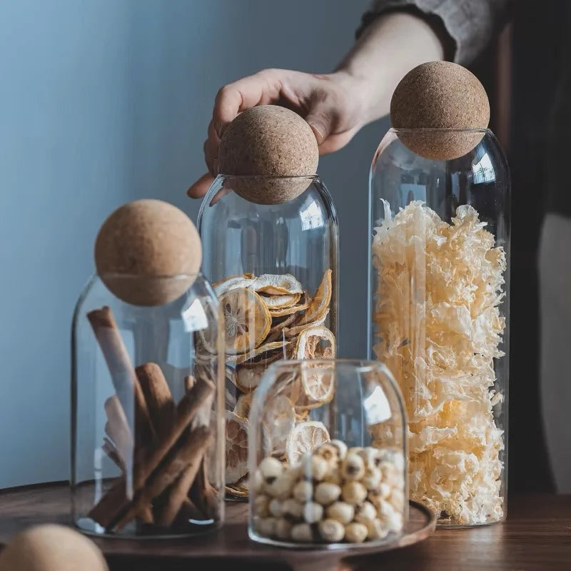Sealed Jar Glass Cork Stopper Coffee Beans Dried Fruit Storage Box Kitchen Food Multigrain Storage Jar Cork Tea Jar Oasis Select