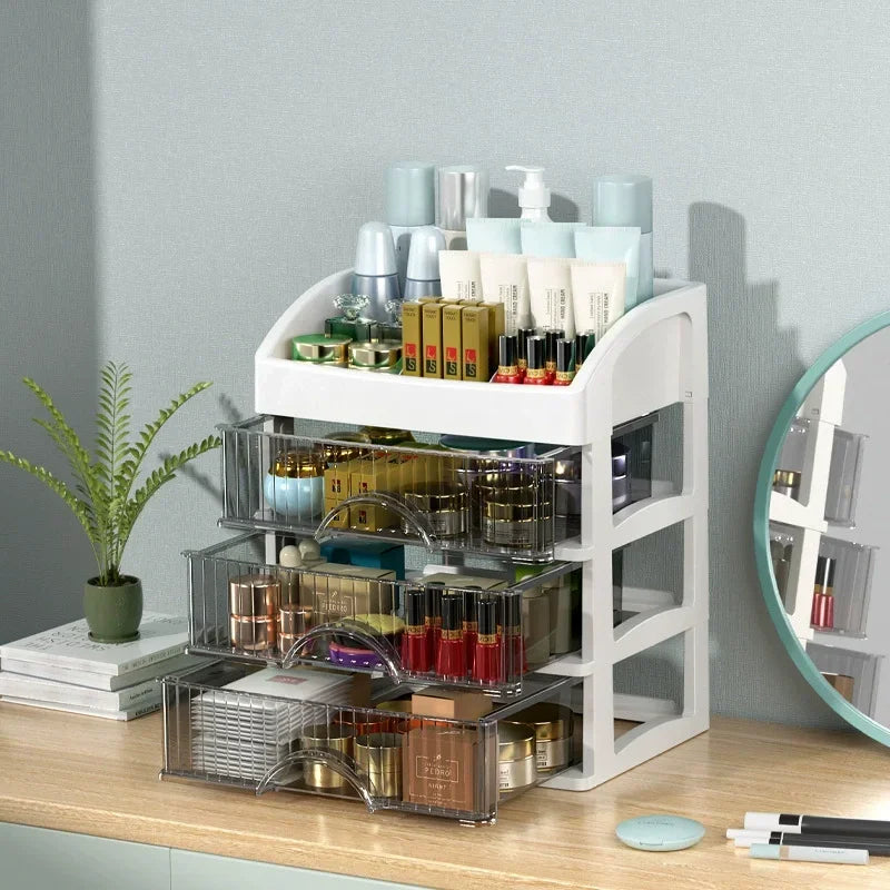 1pc Drawer Makeup Organizer Large Capacity Plastic Makeup Storage Box Lipstick Holder Large Capacity Office Supplies Storage Box Oasis Select 4 layer white A