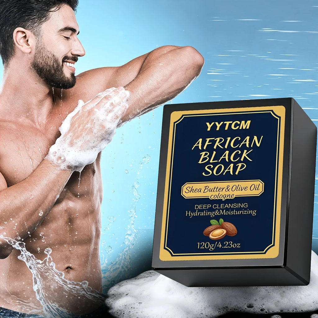 African Black Soap, Bamboo Charcoal Soap, Cologne Scent, Bath and Hand Soap, Contains Shea Butter, Olive Oil, Rich Foam 120G/Piece-1 Piece Oasis Select