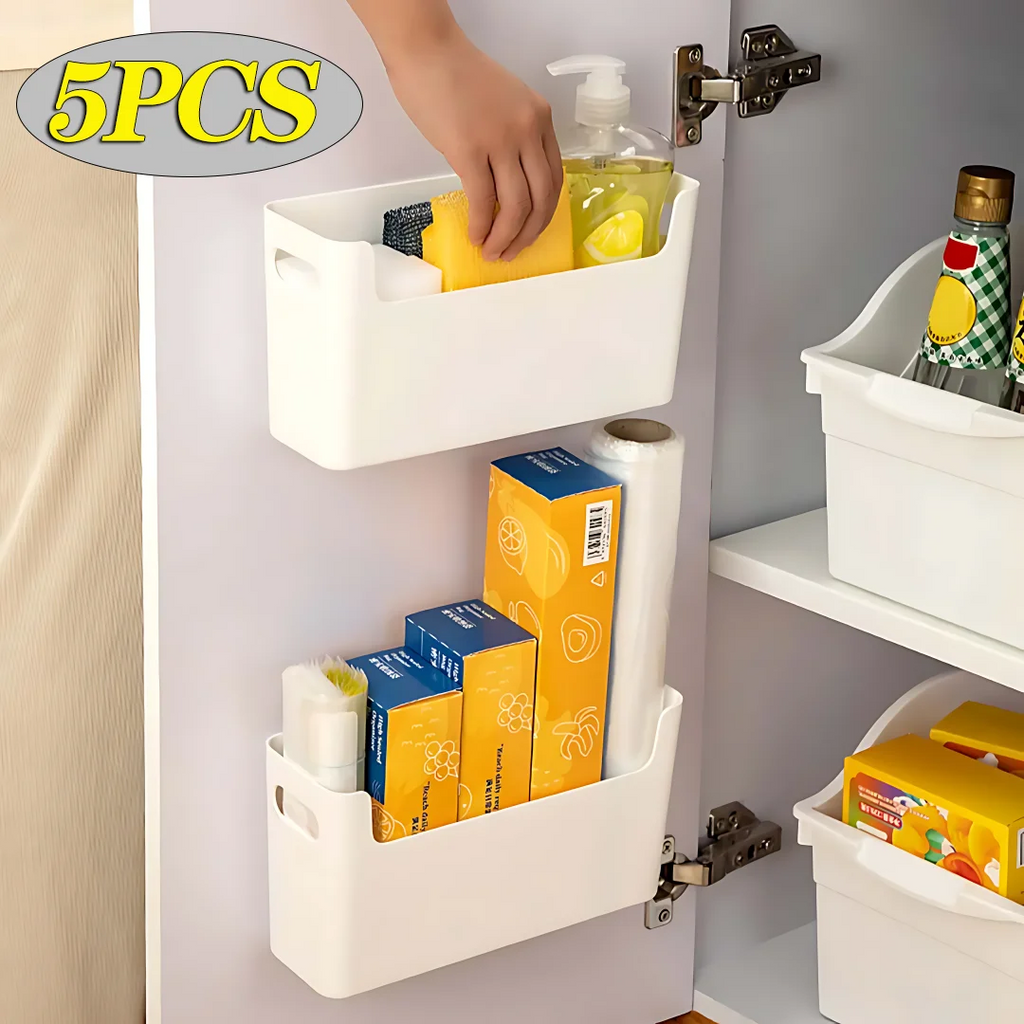 5-Pack No-Drill Cabinet Door Storage Baskets | Wall Organiser